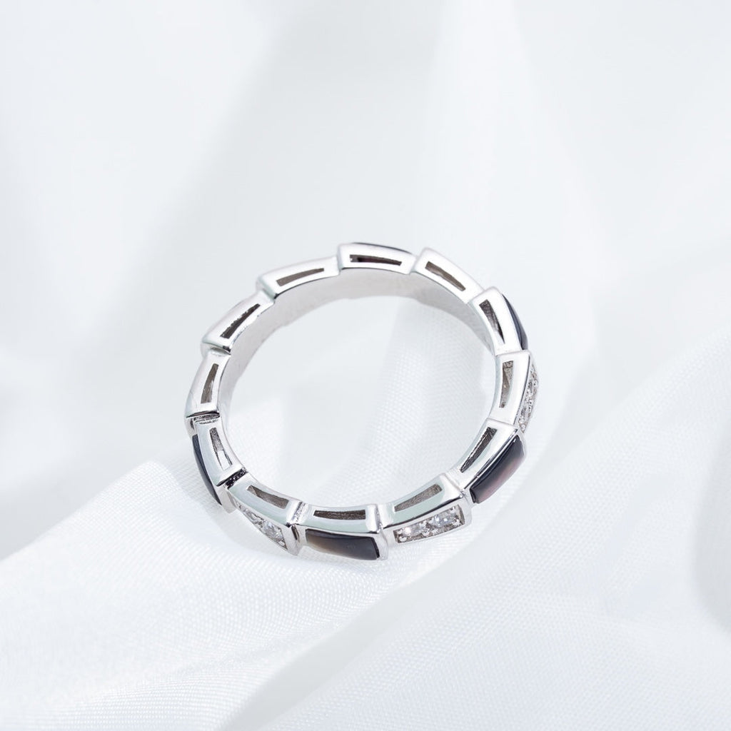 Bvlgari Serpenti Ring Silver Cubic Zirconia Black MOP 3MM