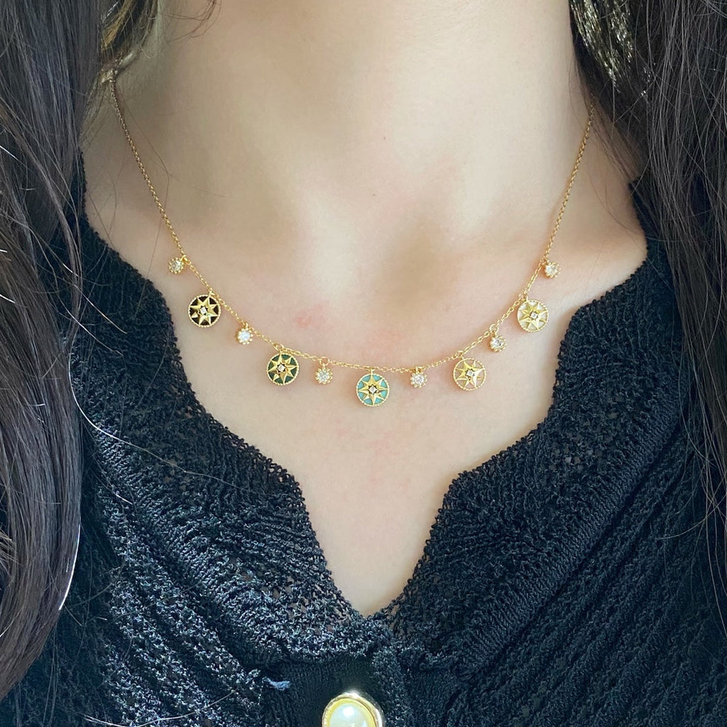 Dior Rose Vents Multi Color 5 Motif 6 Diamond Necklace