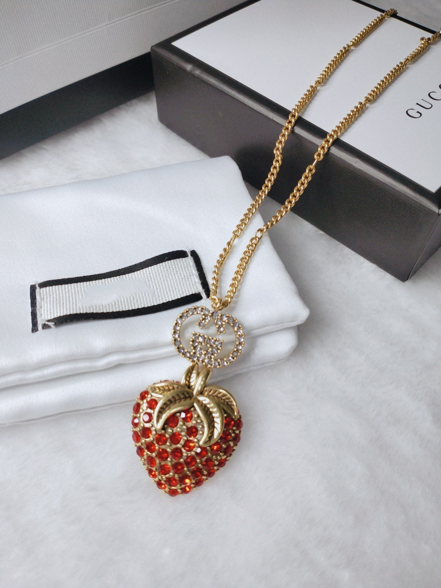 Gucci GG Red Cubic Zirconia Strawberry Necklace