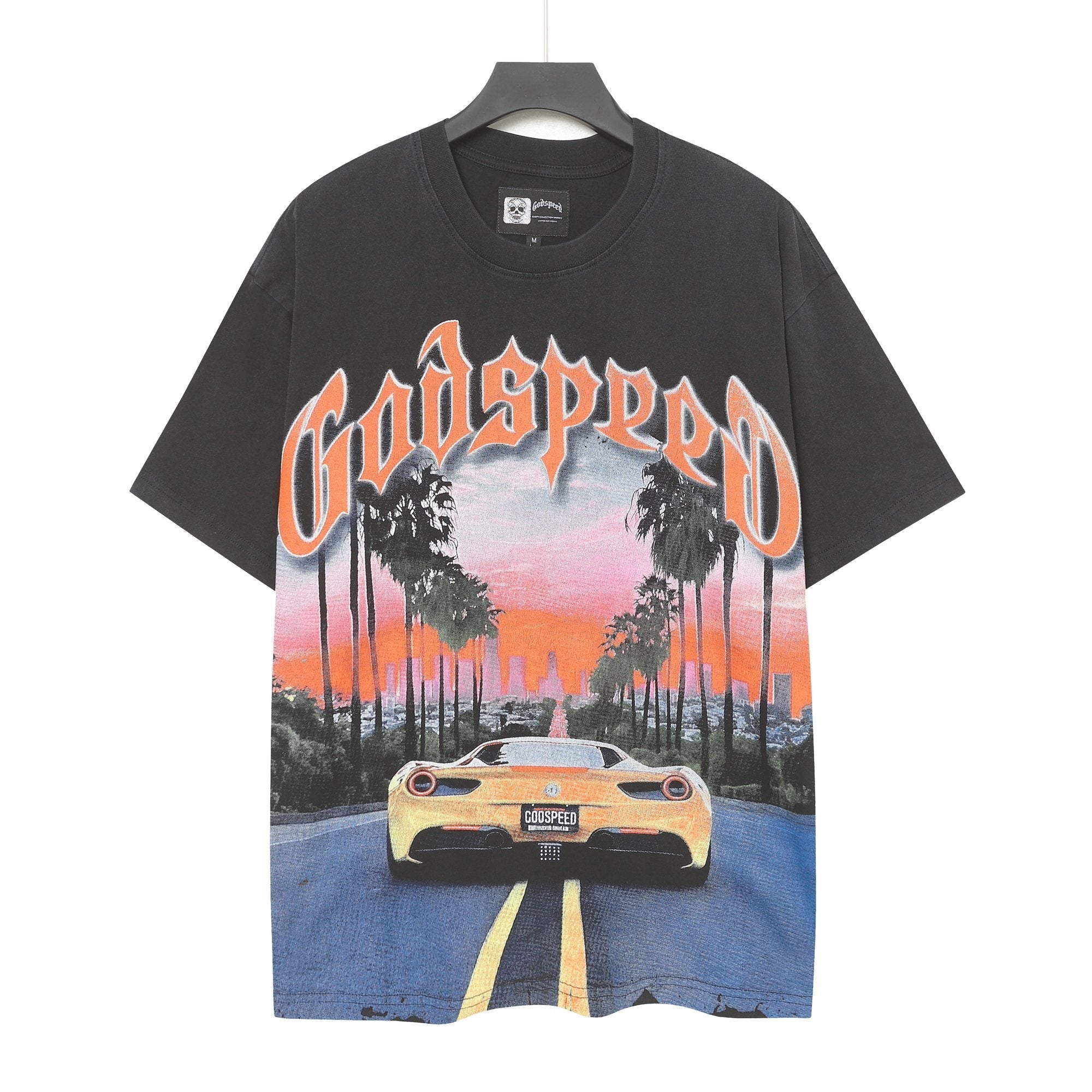 Godspeed Washed Black Racing Car Graphic T-Shirt — hero