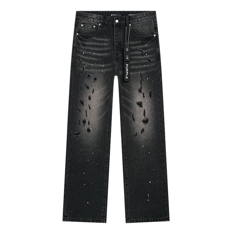 Purple Brand Black Paint-Splatter Distressed Jeans — hero
