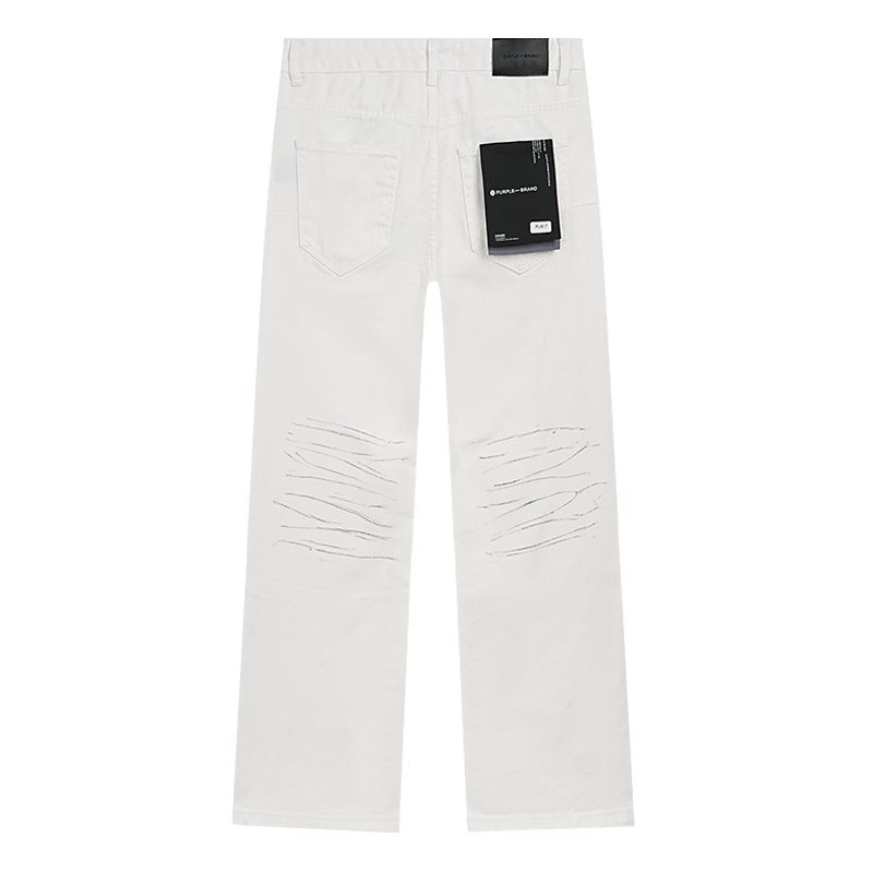 Purple Brand White Distressed Straight-Leg Button-Fly Jeans — back