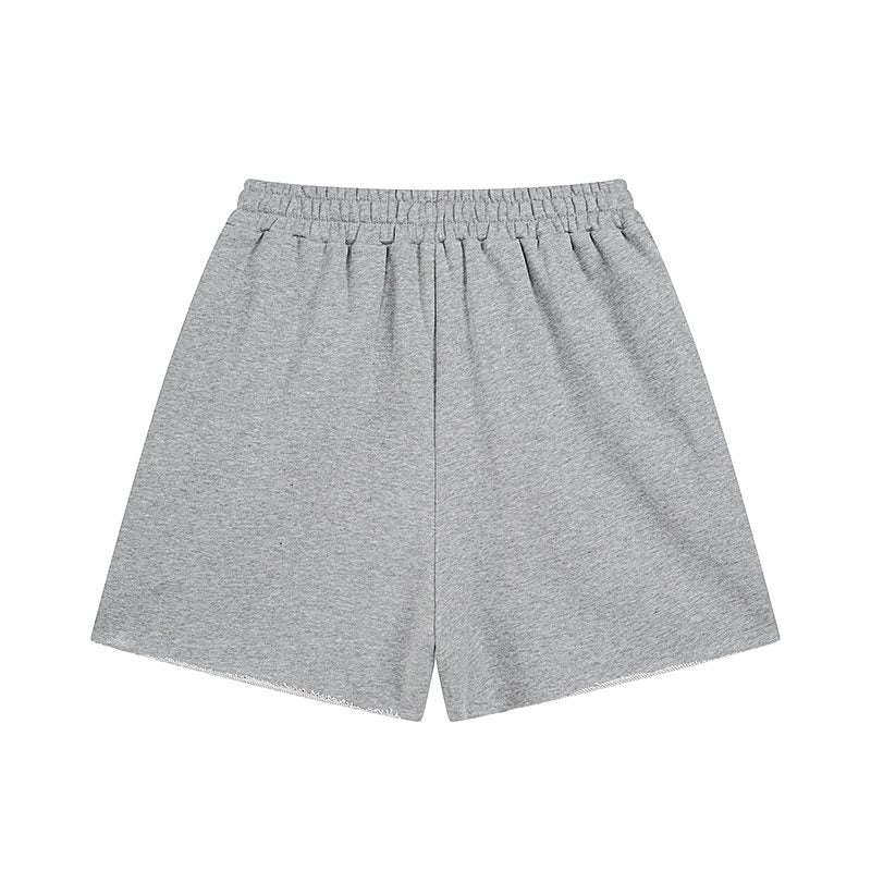 MIXED EMOTION Rhinestone Graphic Raw-Hem Shorts — back