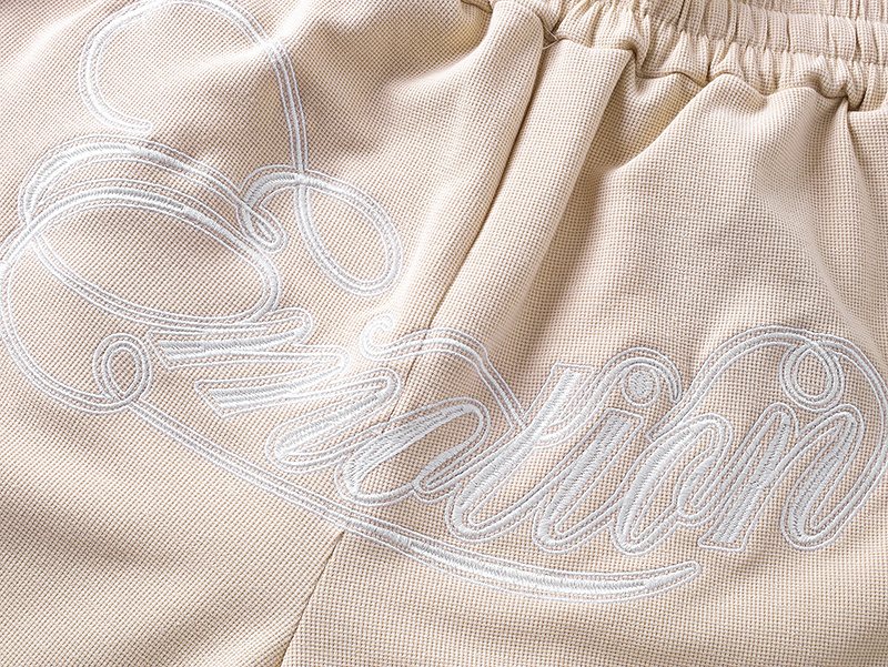 MIXED EMOTION Embroidered Drawstring Shorts — detail