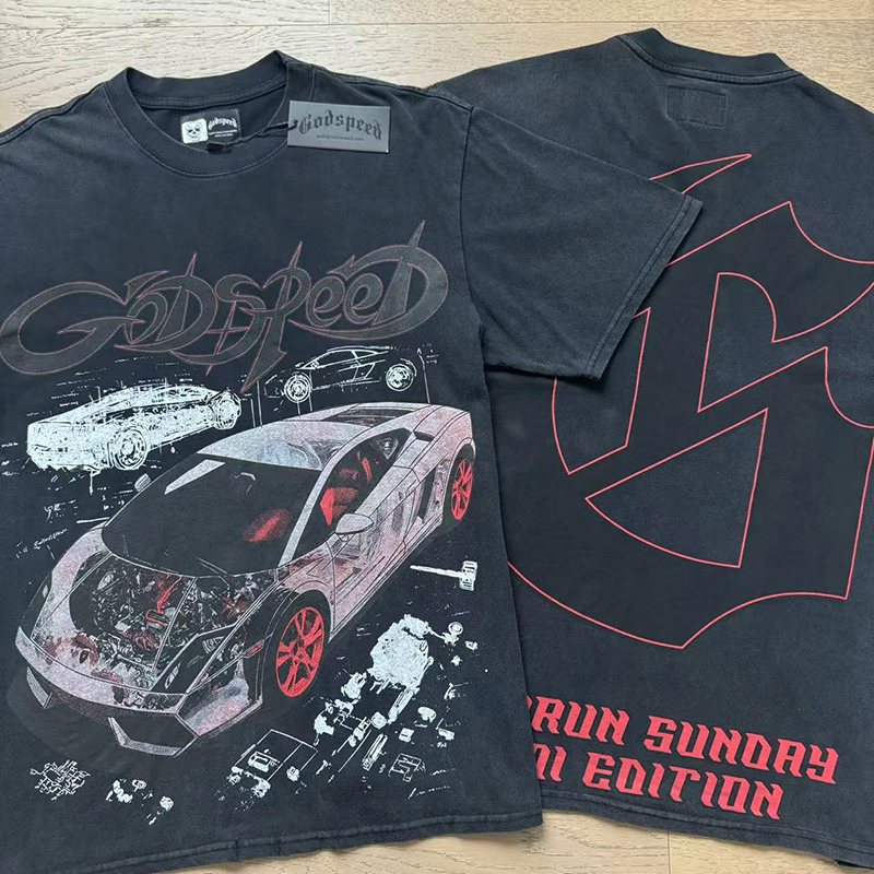Godspeed Superun Sunday Miami Race Car Graphic T-Shirt — comparison