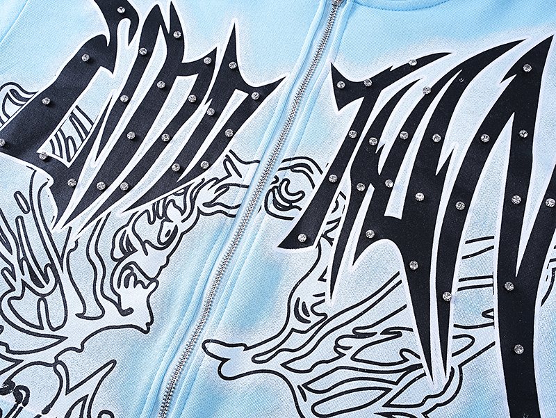 MIXED EMOTION Rhinestone Graphic Full-Zip Hoodie — detail