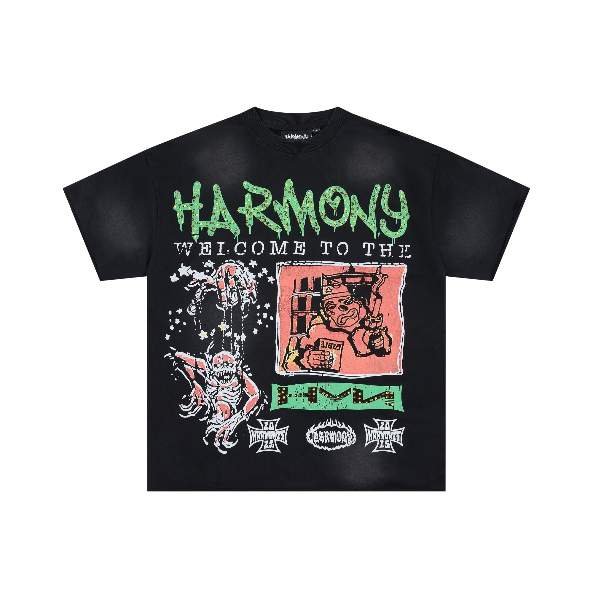 HARMONY Black Front and Back Graphic T-Shirt — hero