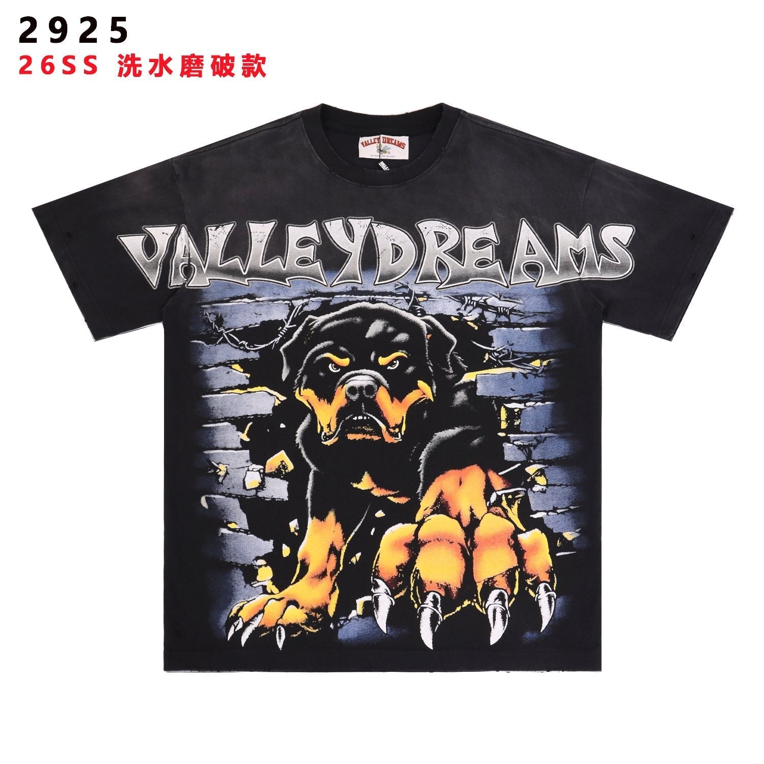 Valley Dreams Rottweiler Graphic Washed Black T-Shirt — hero