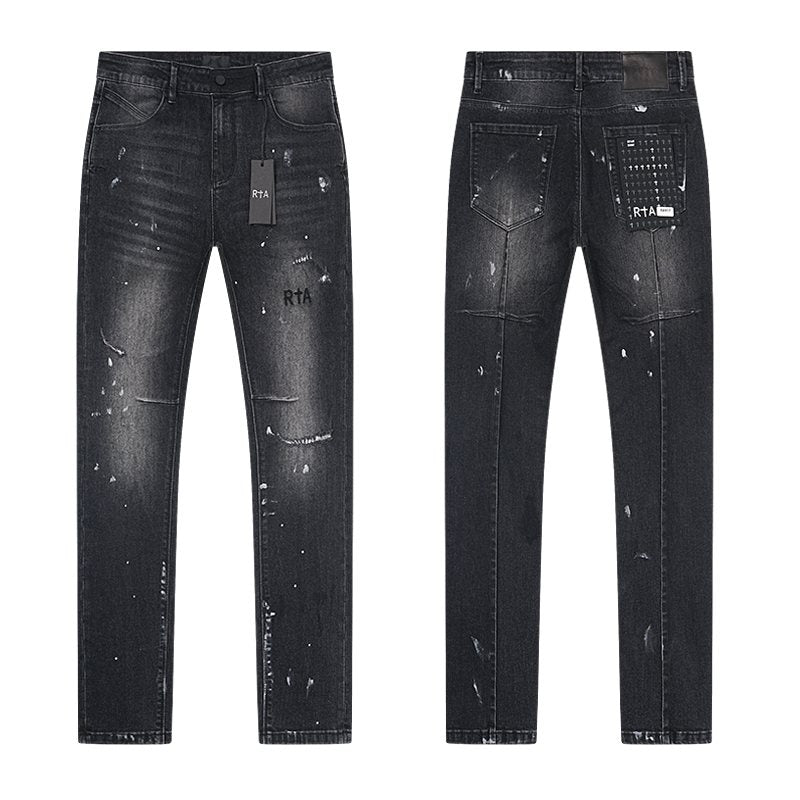 R+A Black Washed Distressed Skinny Jeans — hero