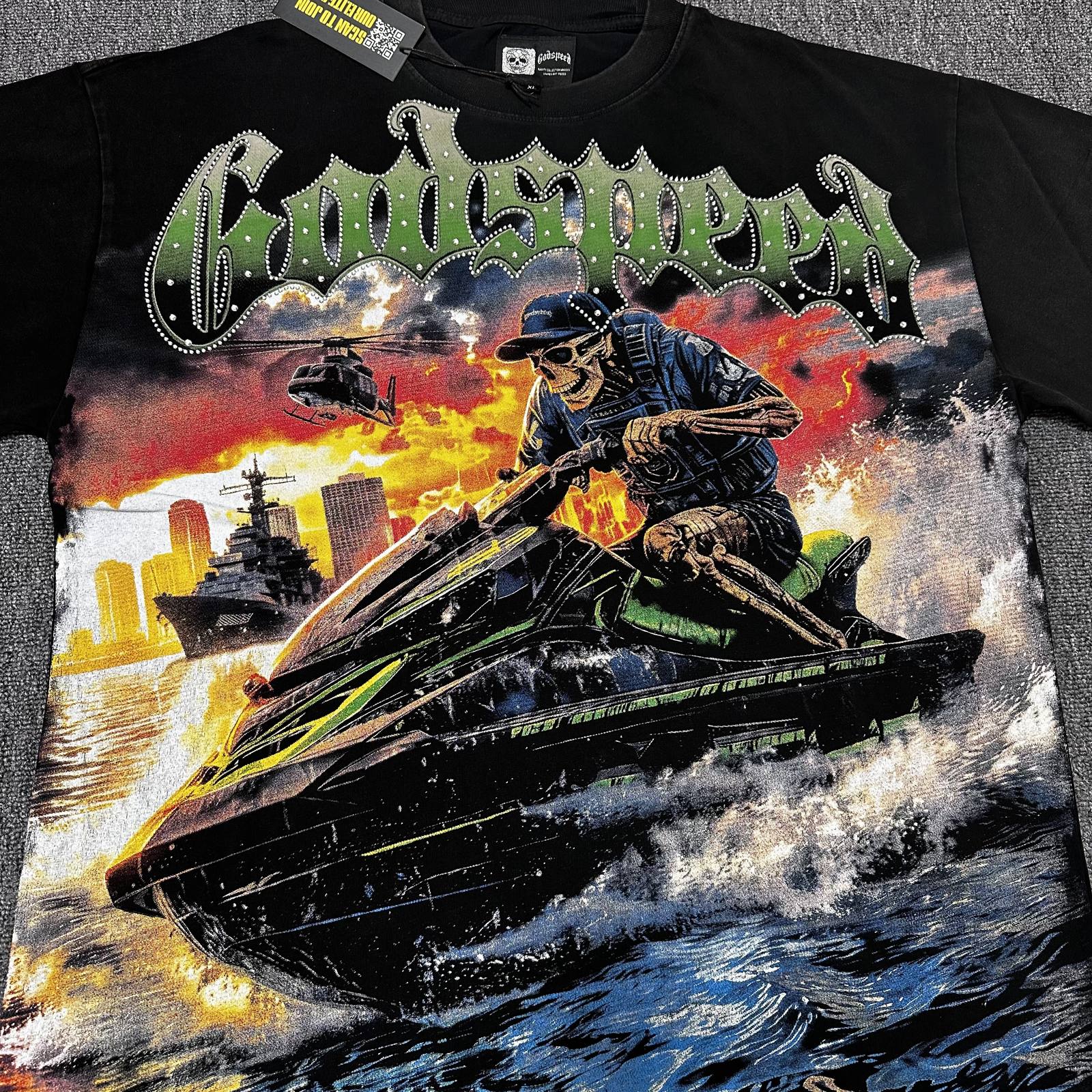 Godspeed Washed Black Gothic Graphic T-Shirt — detail