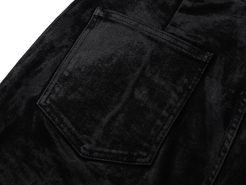 Purple Brand Black Coated Crinkle Flared Jeans — detail