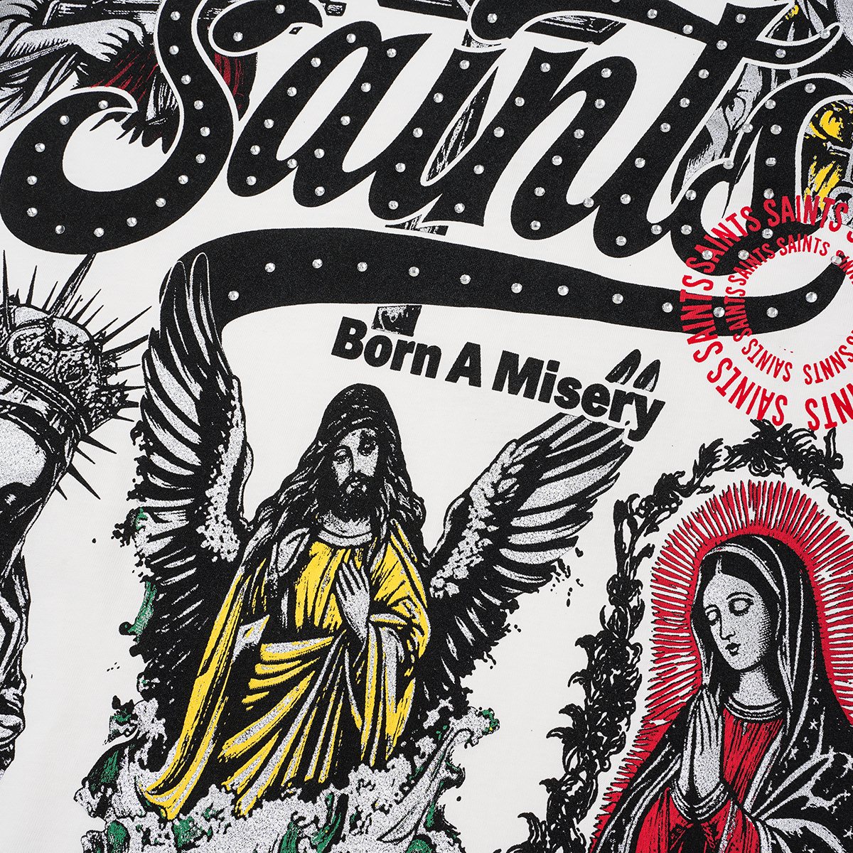 SAINT Rhinestone Religious Graphic T-Shirt — detail