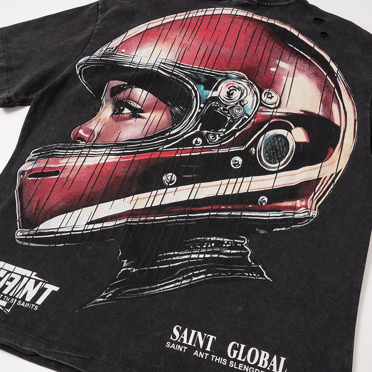 SAINT Washed Rhinestone Graphic T-Shirt — detail