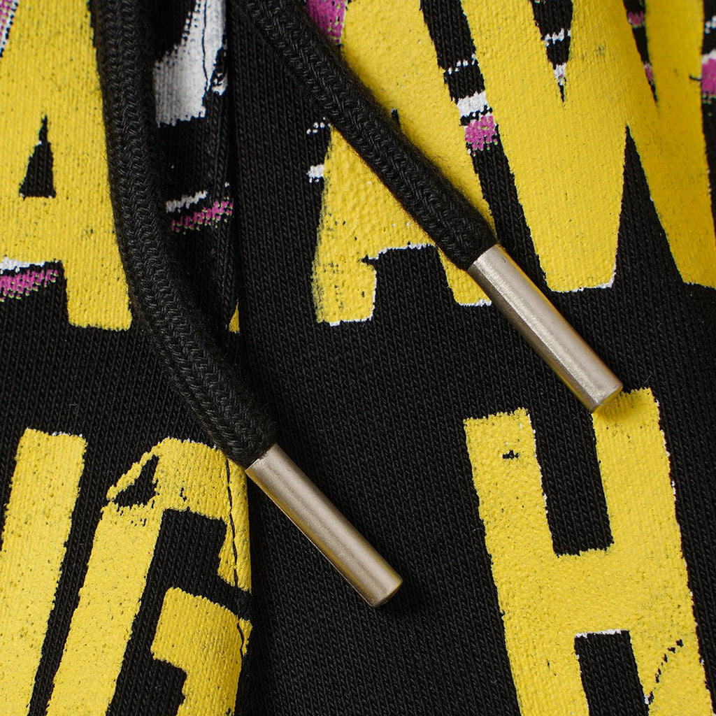 THAT'S A AWFUL LOT OF COUGH SYRUP Black Graphic Drawstring Shorts — detail