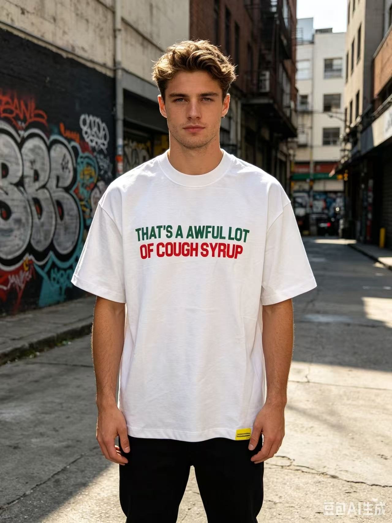 THAT'S A AWFUL LOT OF COUGH SYRUP White Front & Back Text Graphic T-Shirt — front