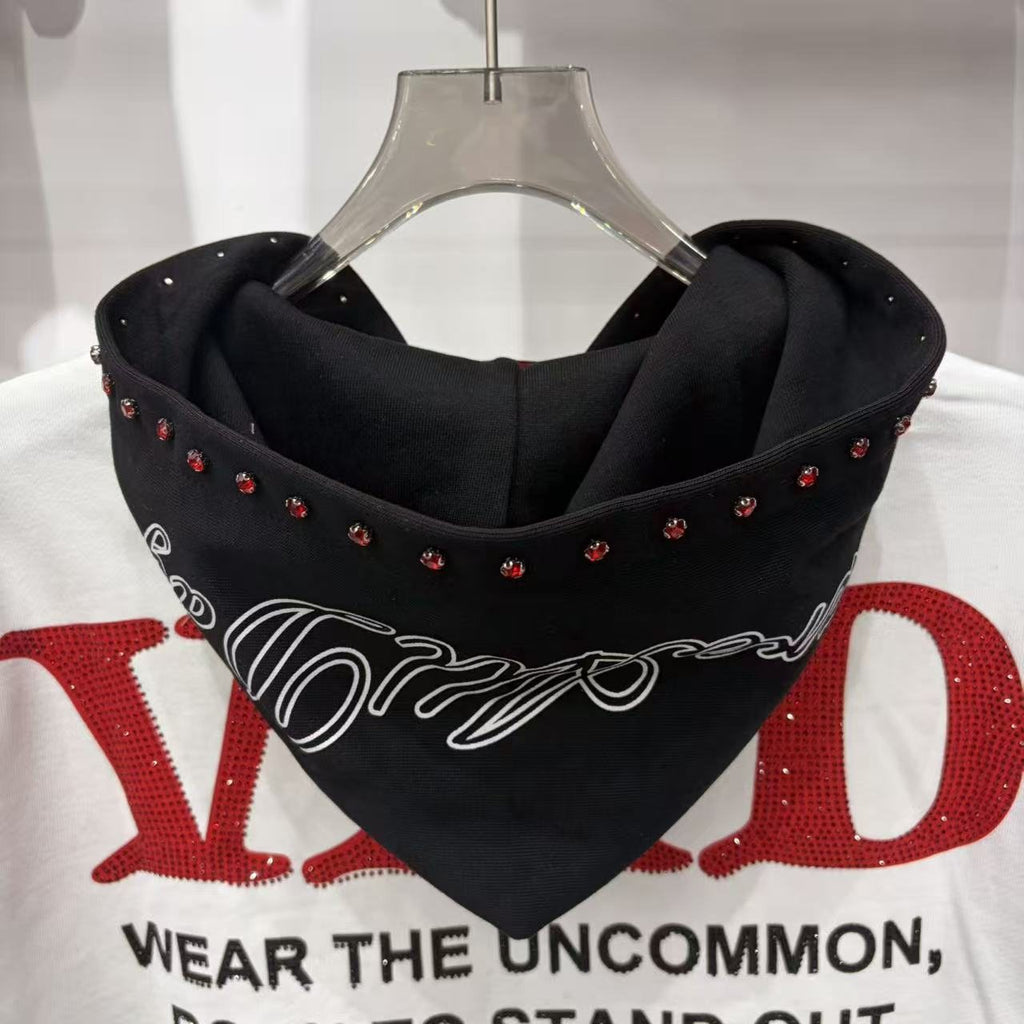 VARE ALL DAY Colorblock Rhinestone Zip Hoodie — detail