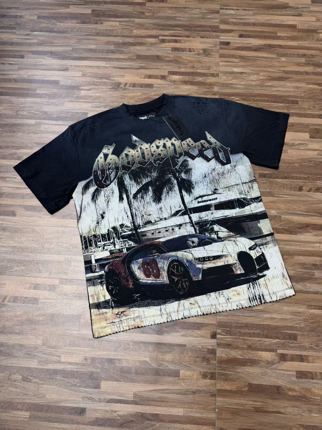 Godspeed Rhinestone Car Graphic T-Shirt — front