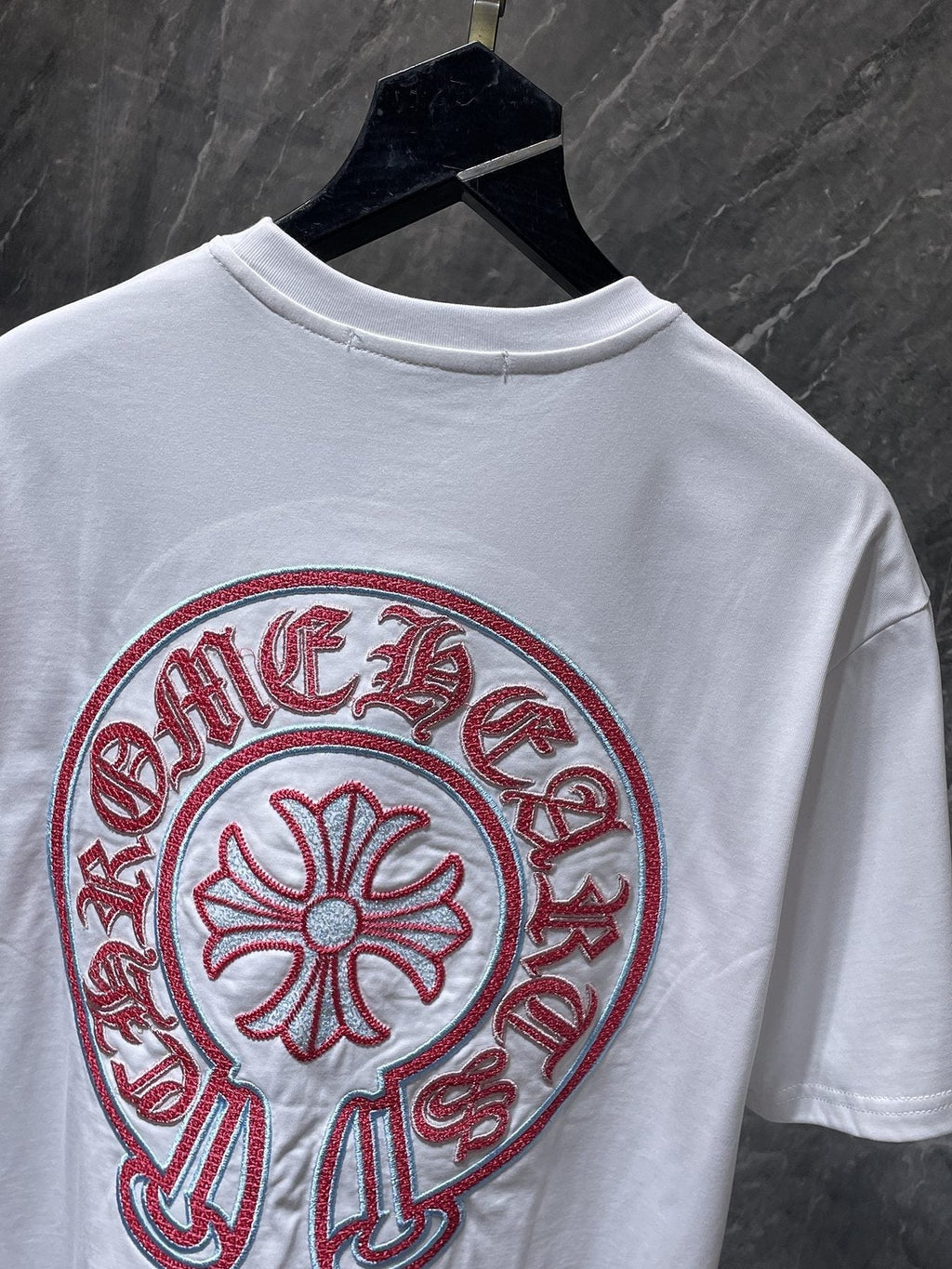 Chrome Hearts Horseshoe Sanskrit Cross Embroidered T-Shirt — detail