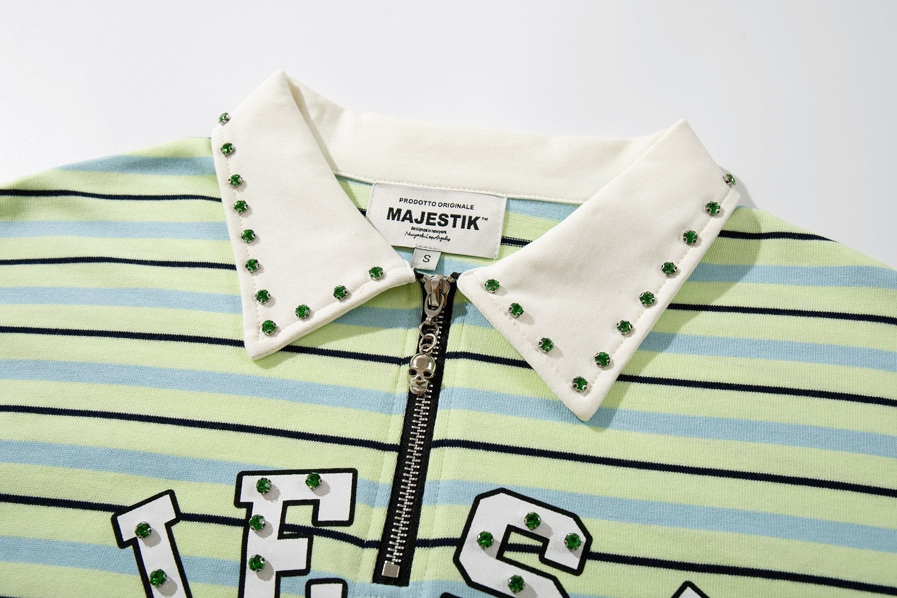 MAJESTIK Mint Green Striped Half-Zip Polo Shirt — detail