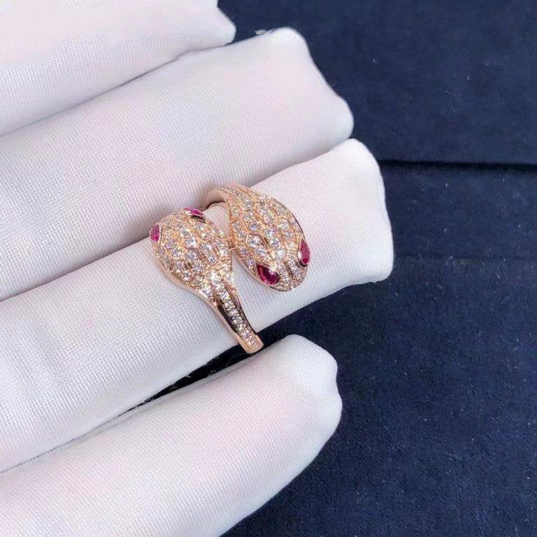 Bvlgari Serpenti Ring Pink Cubic Zirconia Double Snake