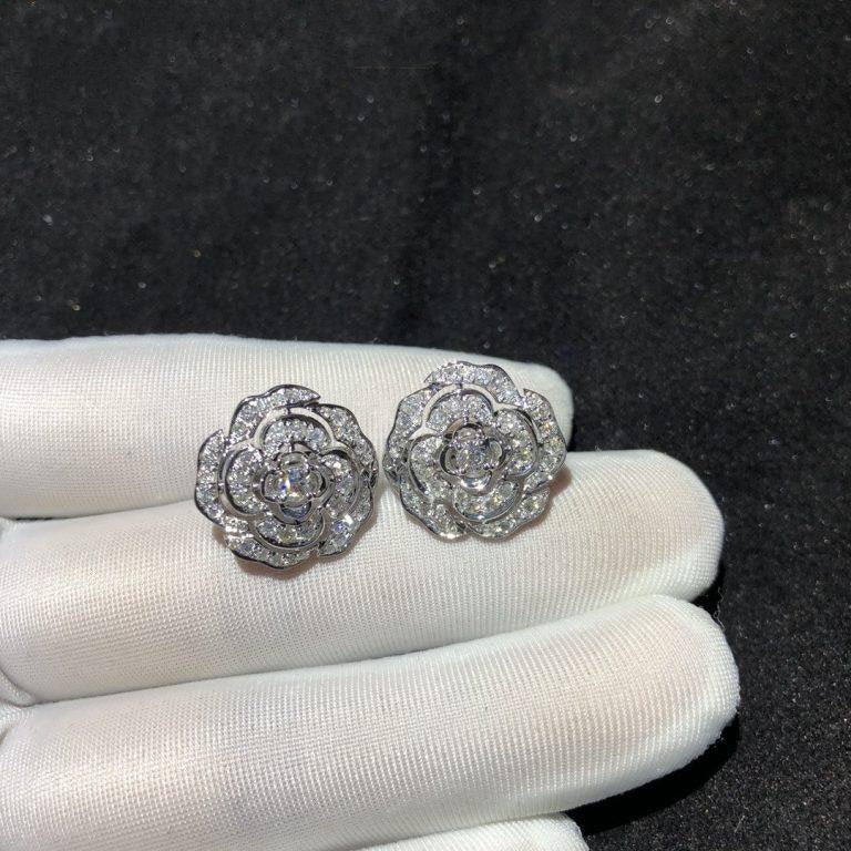 Chanel Bouton de Earrings Silver Diamond