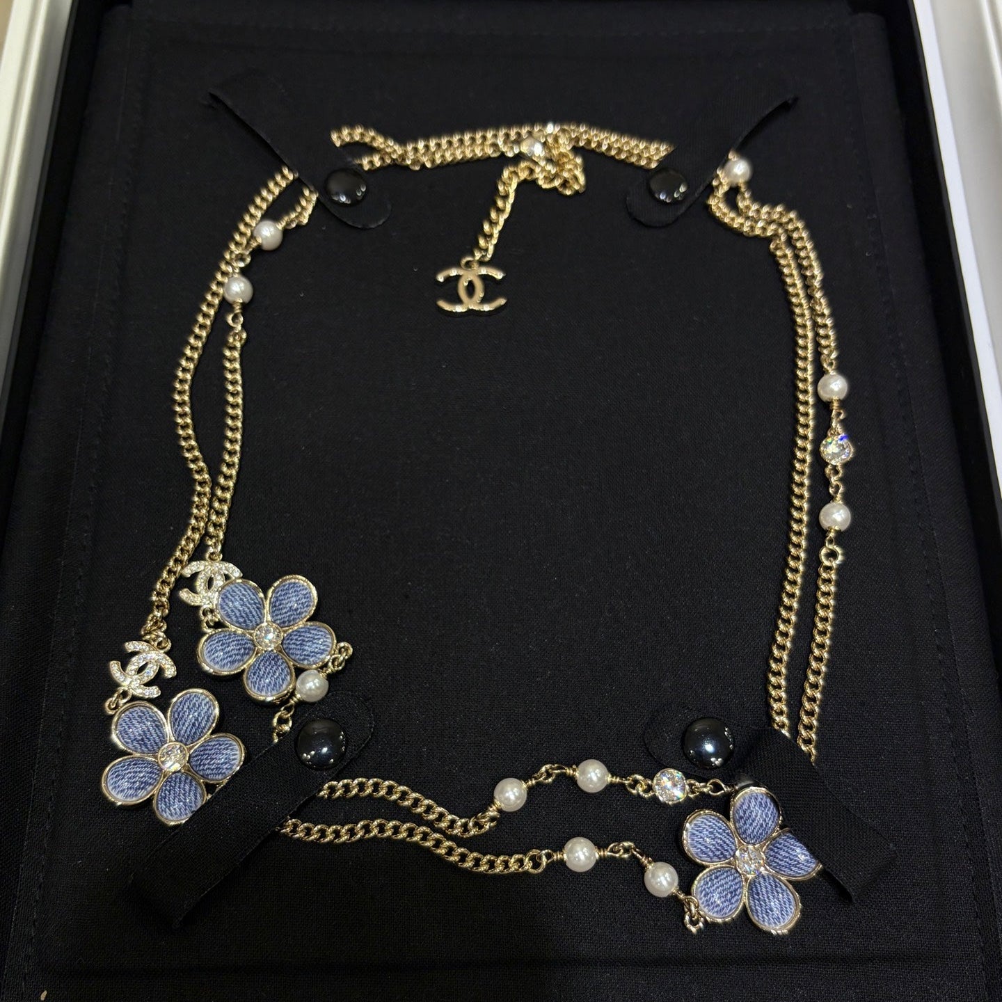 Chanel 2026 Gold Double C Denim Flower Enamel Necklace