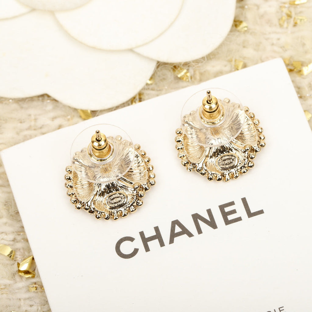 Chanel Double C Small Camellia Gold Earrings